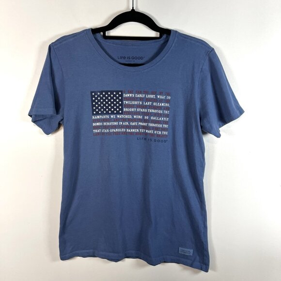 Life is Good Short Sleeve Star Spangled Banner Flag Shirt Women's Sz M 4th July - Picture 1 of 8